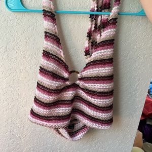 Striped backless knit top.
